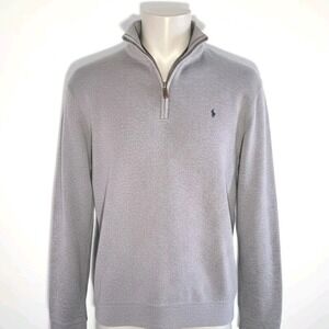 Polo Ralph Lauren Gray Ribbed Quarter Zip Sweater Mens XL Vintage 90s Y2K